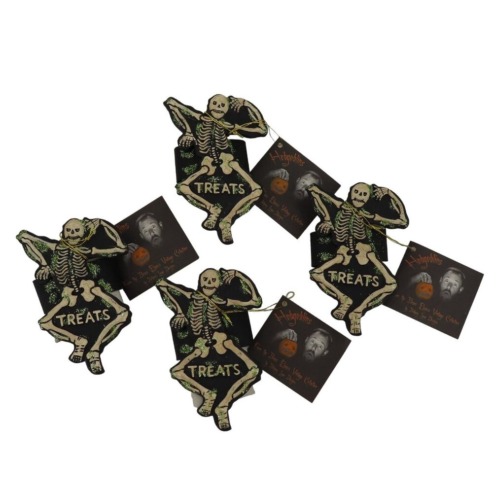 Bethany Lowe Hobgoblins Bruce Elsass Set 4 Skeleton Glittered Napkin Rings NEW